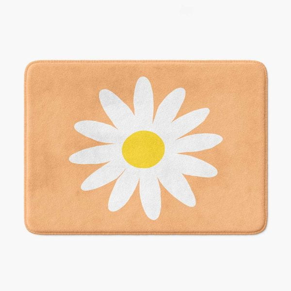 Modern Apricot Daisy Flower Non Slip BAth Mat For Childrens Bathroom Decor