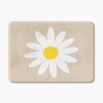 Boho Bath Mat With Beige Daisy Flower Print