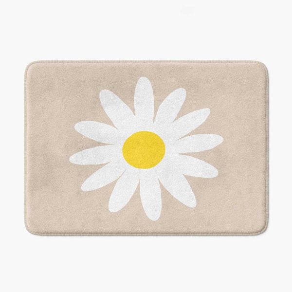 Boho Bath Mat With Beige Daisy Flower Print