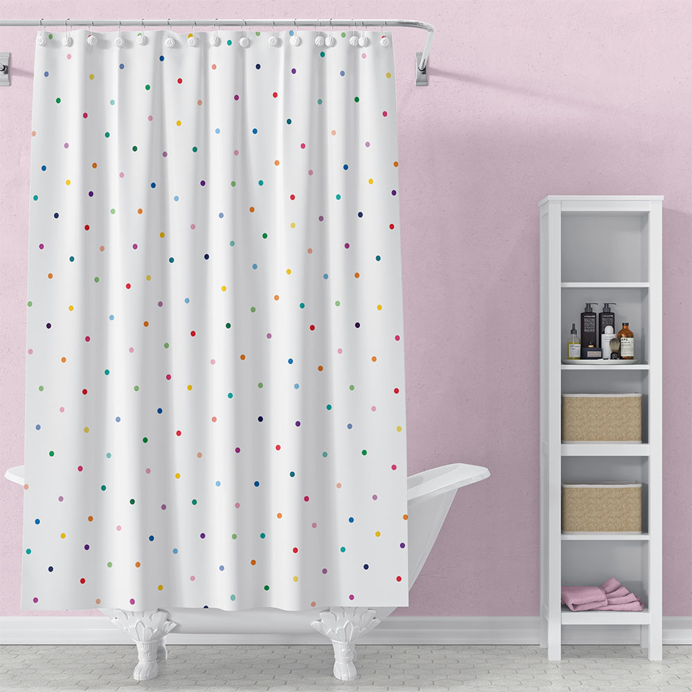 Extra Long Shower Curtain With Colorful Polka Dots For Toddler BAthroom Decor
