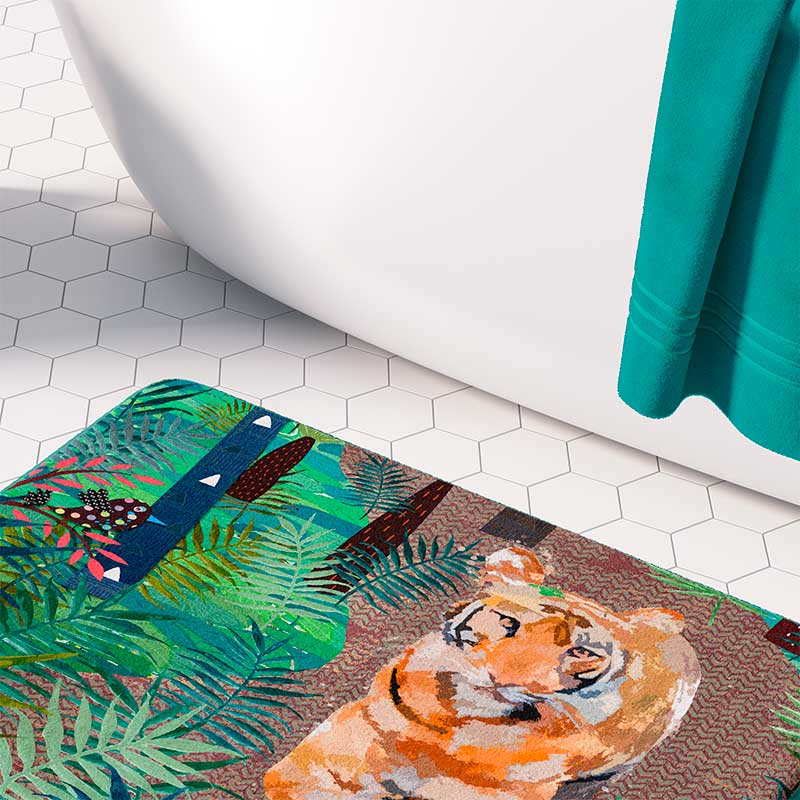 Soft memory Foam mold Resistant, Quick Drying BAthroom Rug With Jungle Tiger Print