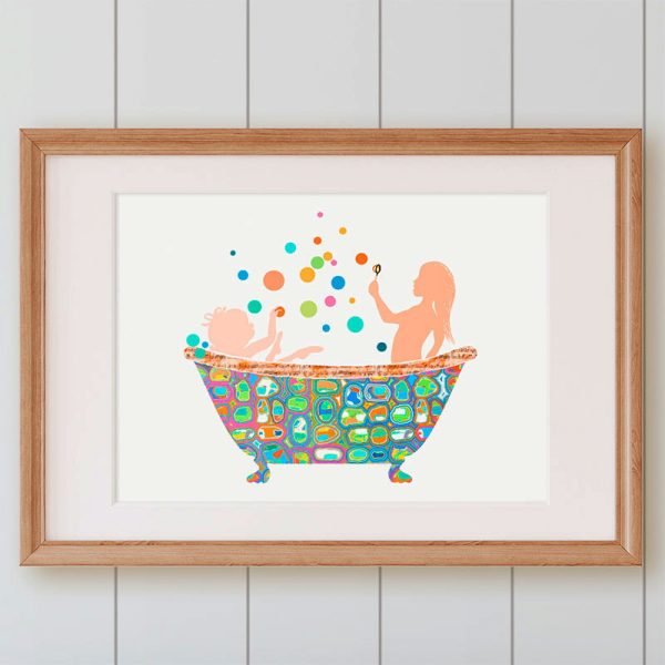 Shared sibling bathroom art print featuring colorful playful design on museum-grade fine art paper