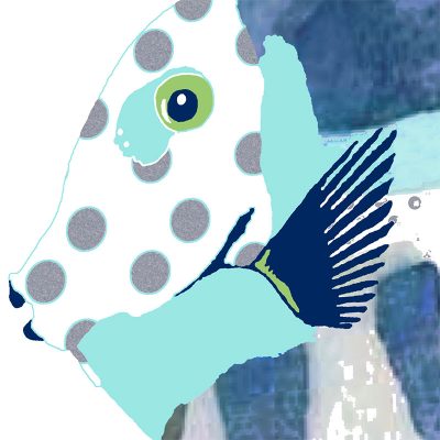 Kids blue fish bathroom art print on premium museum-grade fine art paper