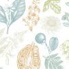 Soft Microfiber printed Bath Mat With Botanical Print In Blue Green and Ochre Colors