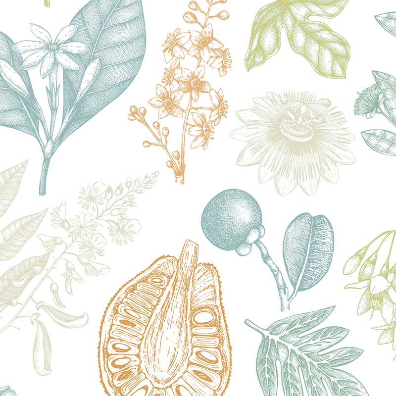 Soft Microfiber printed Bath Mat With Botanical Print In Blue Green and Ochre Colors