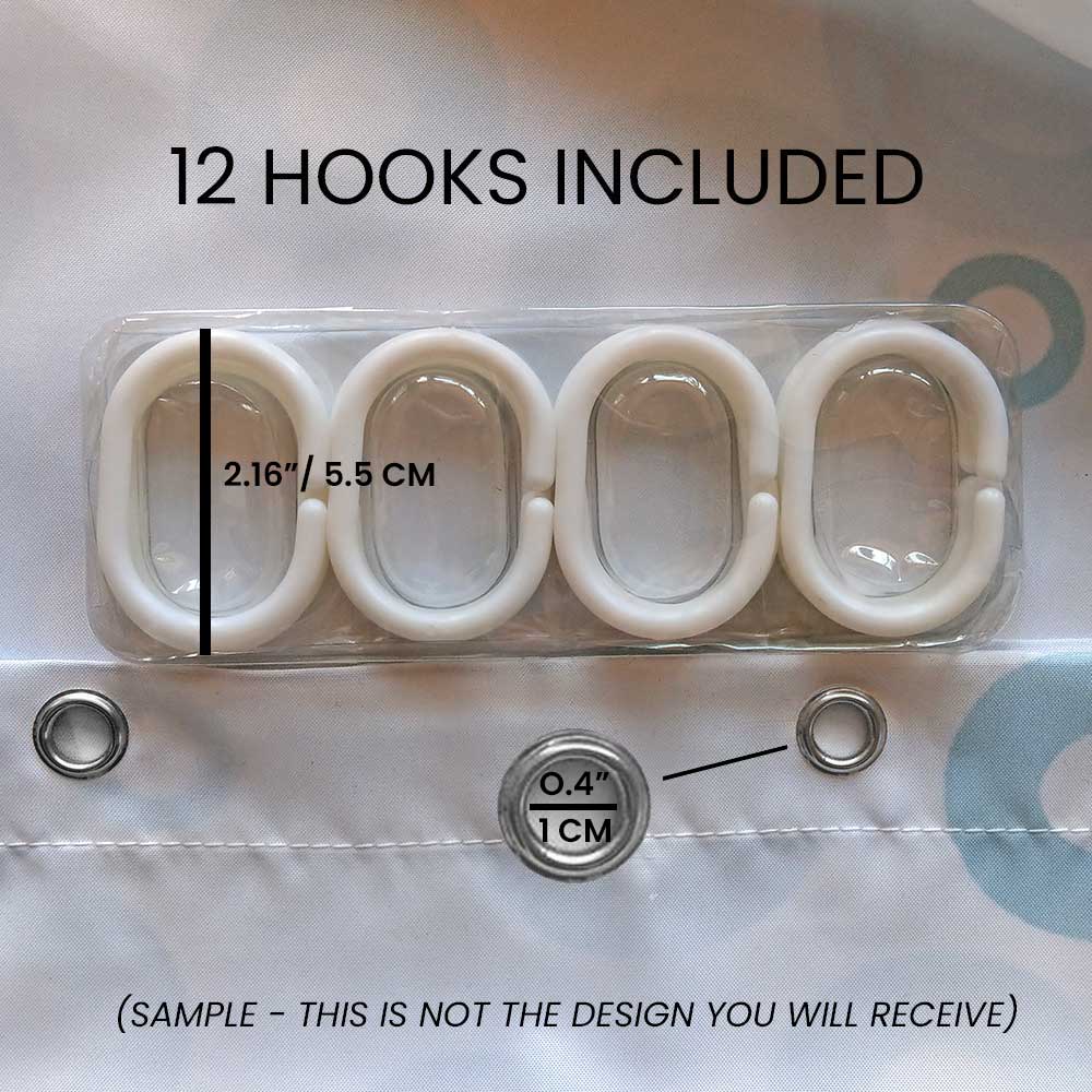 ozscape designs standard shower curtains include 12 hooks with every purchase