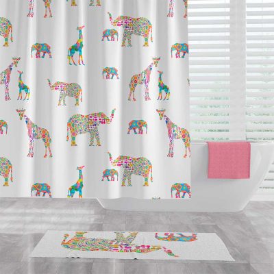72 x 72 Pink Jungle Animal Shower Curtain For Cute Toddler Girl's Bathroom Decor With Hooks Included - Artist Designed Printed Water Repellent Fabric - No Liner Required