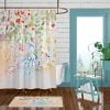 Bathroom setting with watercolor wildflower fabric shower curtain.