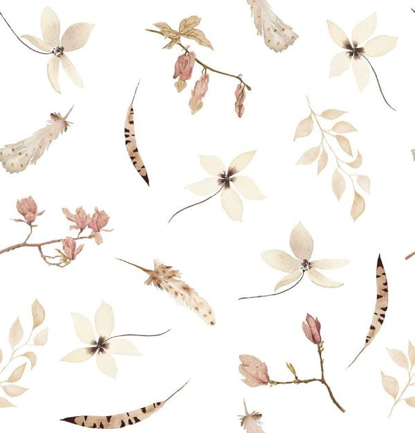 White Boho Floral Shower Curtain Detail 600x625