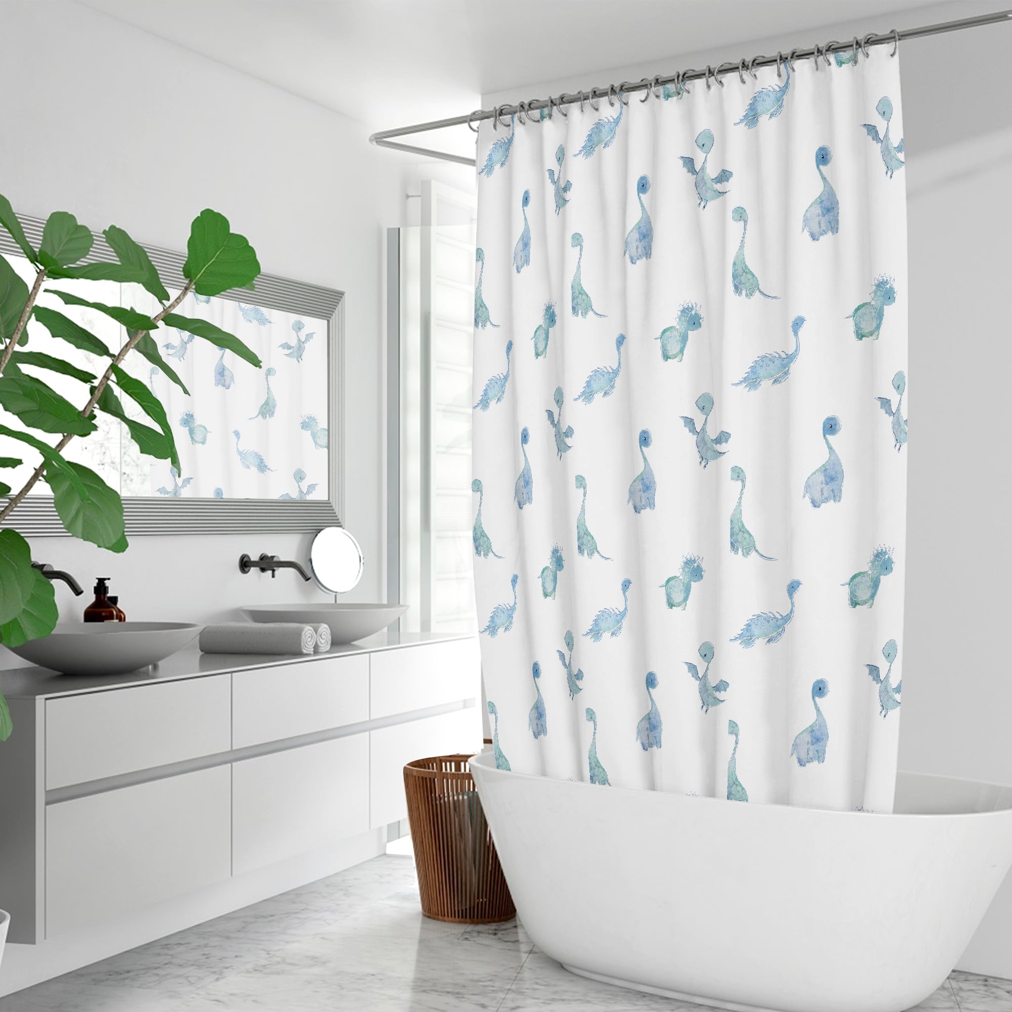 Blue Dinosaur Shower Curtain for Toddler Boys - Mold Resistant, 72x72, Includes 12 Hooks - Image 5