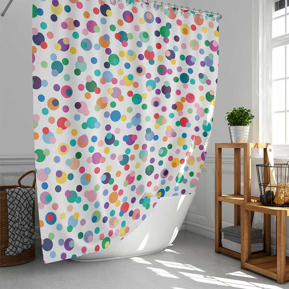 fabric shower curtain for kids bathroom with colorful polka dots