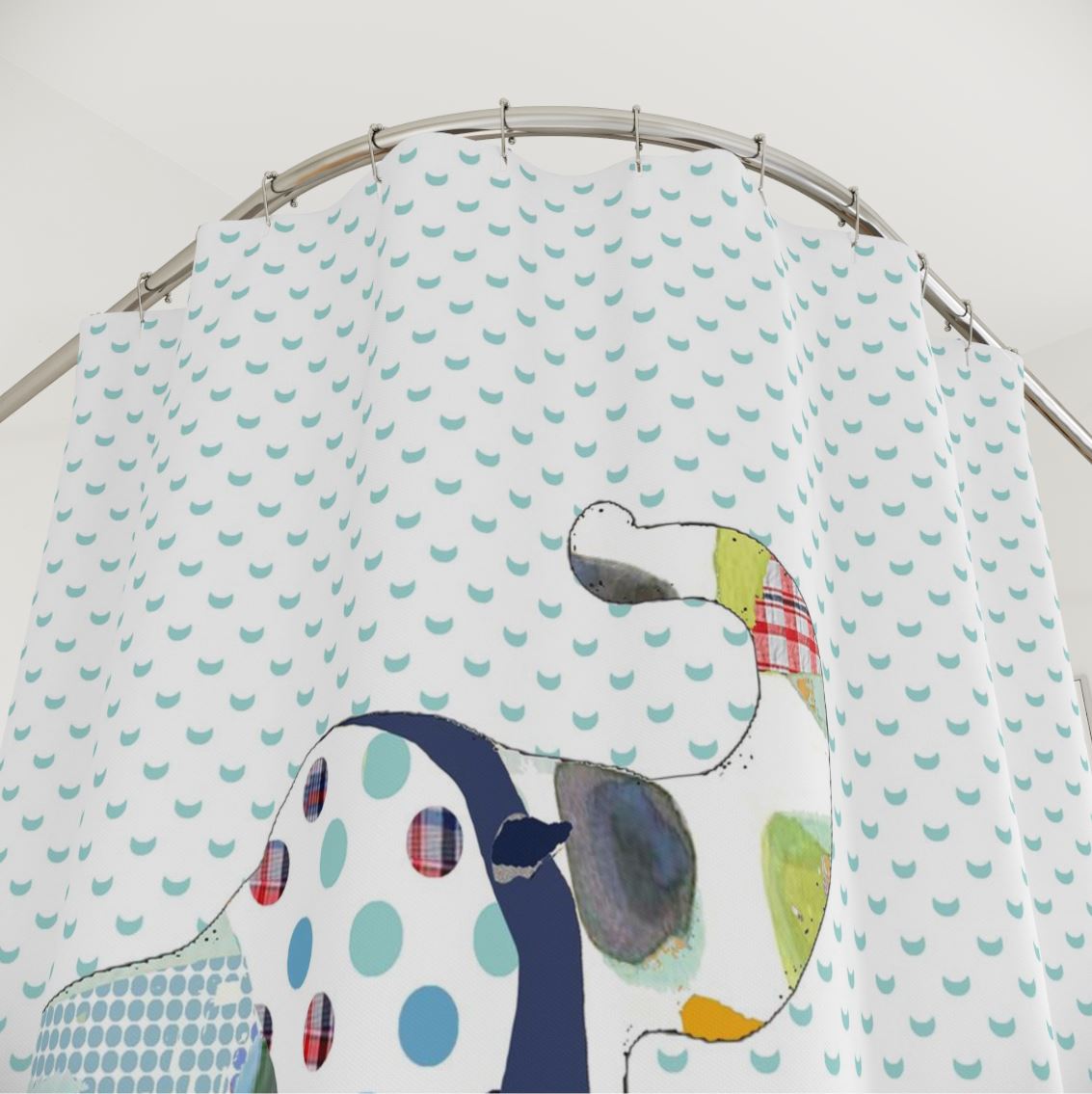 Kids Bathroom Shower Curtain 72 x 72 Inch Cute Patchwork Elephants Decorative Bath Curtain With Polyester Fabric And 12 Hooks - Image 5