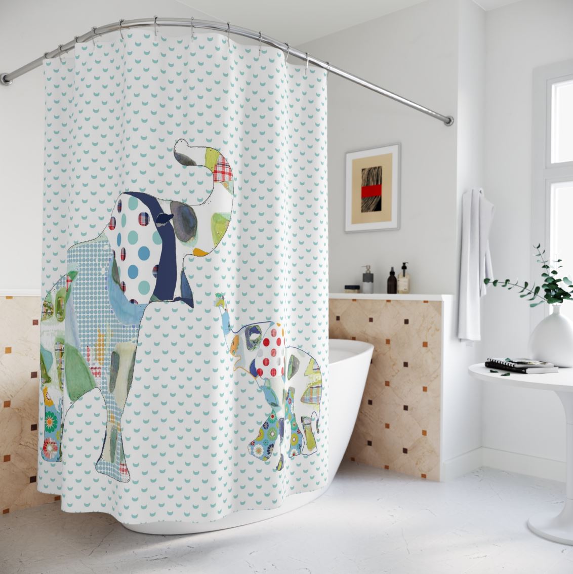 Kids Bathroom Shower Curtain 72 x 72 Inch Cute Patchwork Elephants Decorative Bath Curtain With Polyester Fabric And 12 Hooks - Image 4