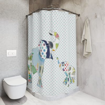 Kids Bathroom Shower Curtain 72 x 72 Inch Cute Patchwork Elephants Decorative Bath Curtain With Polyester Fabric And 12 Hooks
