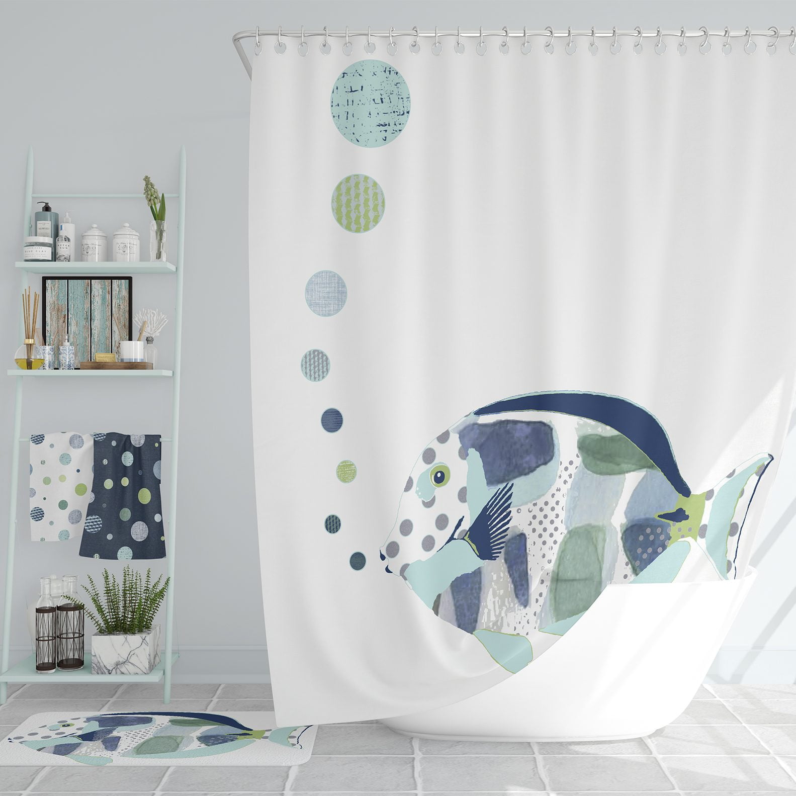 big blue fish kids shower curtain