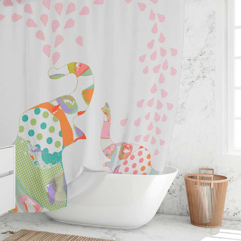 cute pink elephants shower curtain for girls bathroom