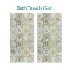Green, yellow, and gray artistic abstract patterned bath towel set.