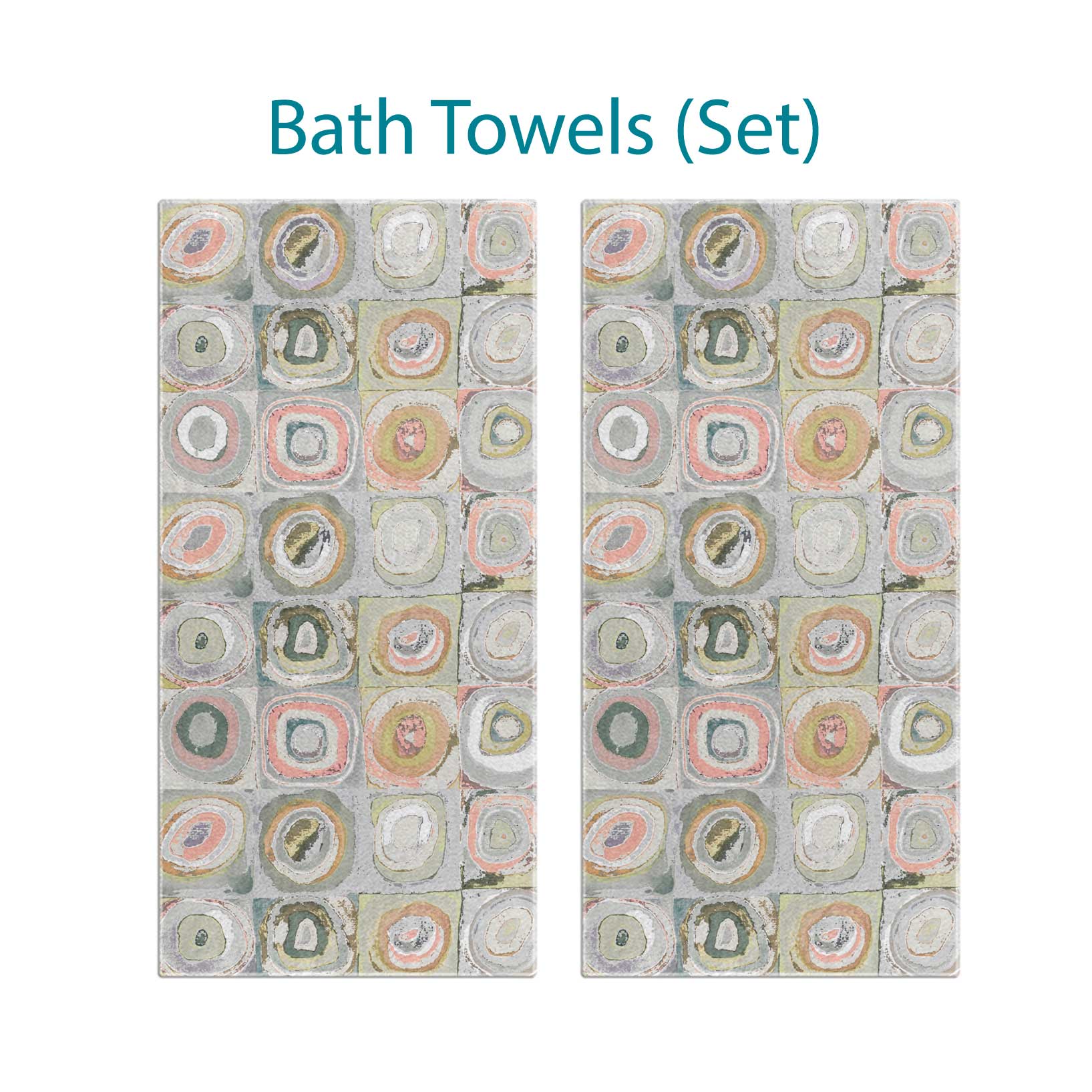 Gray and pink artistic abstract patterned bath towel set.