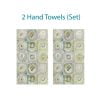 Green, yellow, and gray artistic abstract patterned hand towel set.