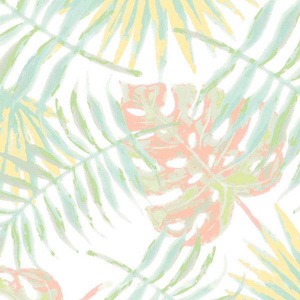 Close-up of abstract tropical apricot palm leaves pattern on artwork.