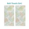Bath towel set with abstract tropical apricot palm leaves pattern.