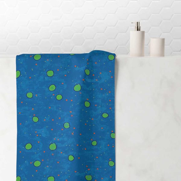 blue and green polka dot hand towel for kids bathroom