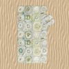 Green, yellow, and gray artistic abstract patterned beach towel.