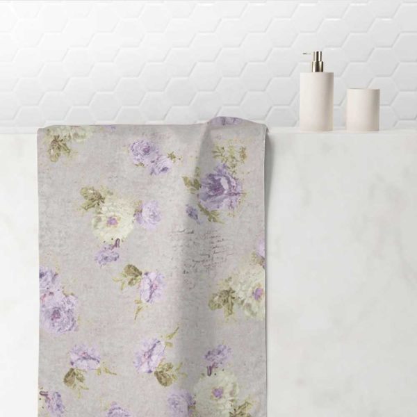Gray Hand Towel With Shabby Chic Style lavender Purple Blurred Rose Floral Pattern