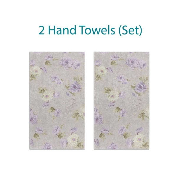 Gray Hand Towel Set With Shabby Chic Style lavender Purple Blurred Rose Floral Pattern