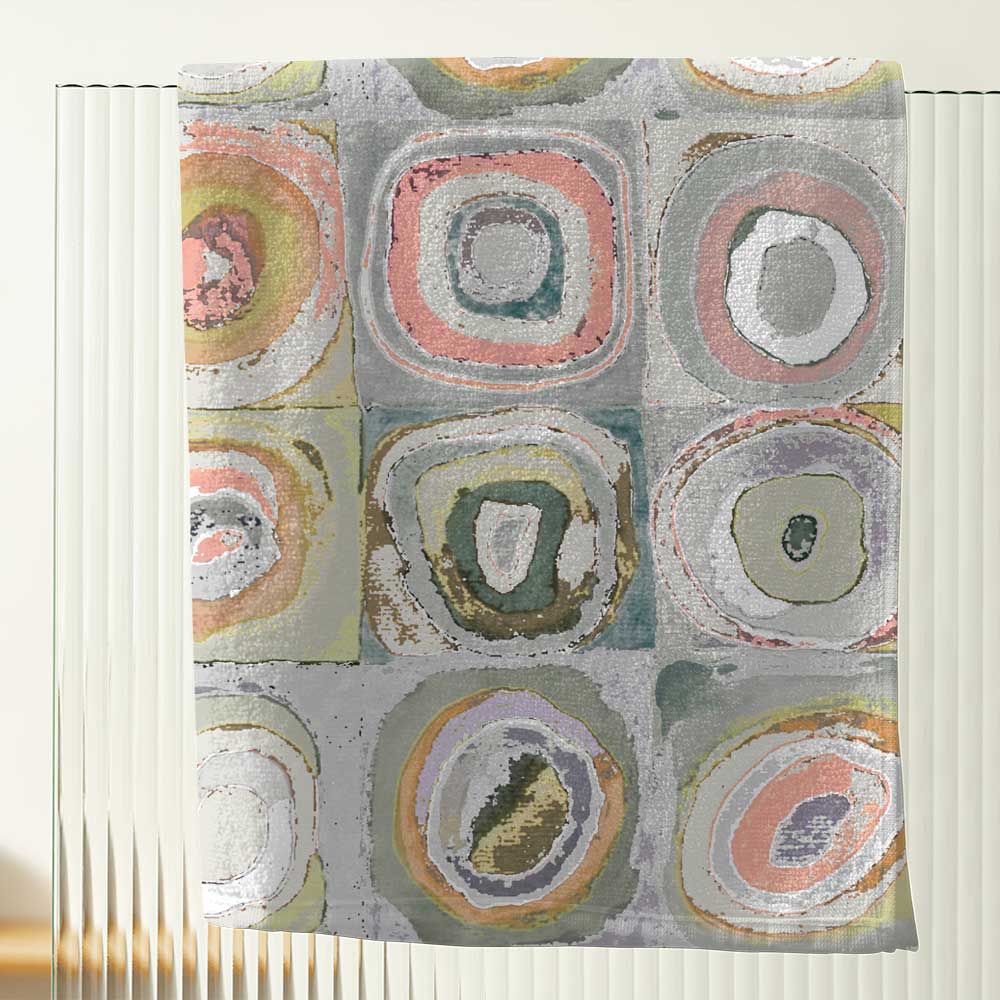 Gray and pink artistic abstract patterned bath towel.