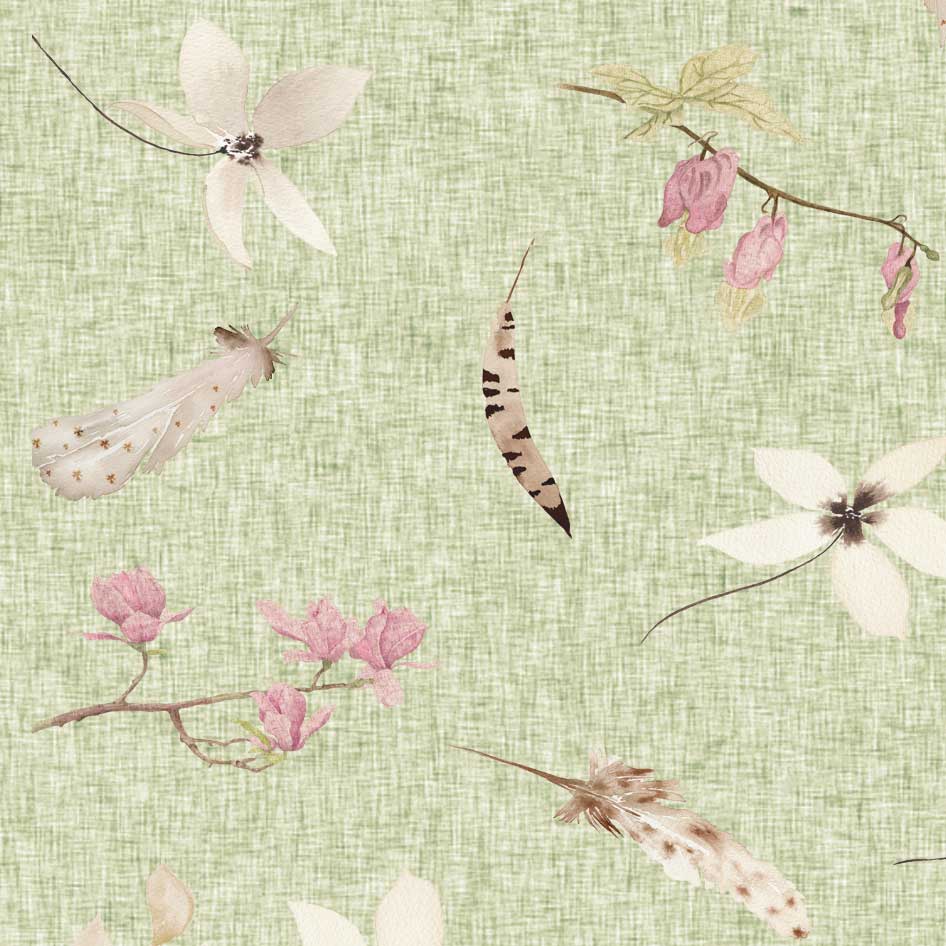 Close-up of boho floral pressed flower pattern on towels.