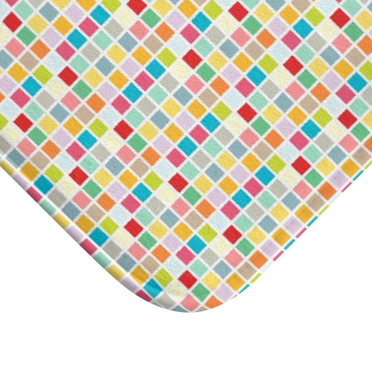 Close-up of absorbent microfiber fabric with anti-mold properties and intricate multicolor checkered pattern
