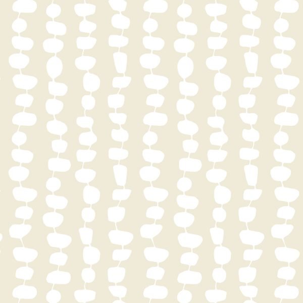 Close-up of the coastal beige and white pebble striped design on the Ozscape Designs shower curtain.