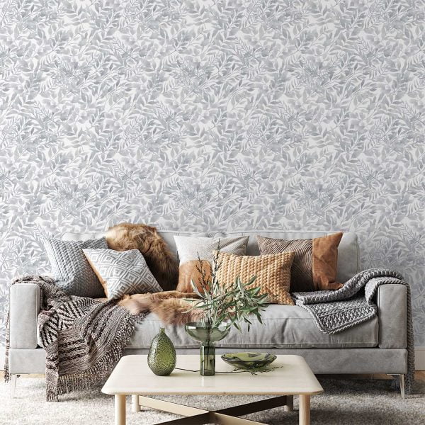 Grey watercolor wallpaper for bedroom, kitchen, bathroom, nursery, or kids' room. Options include peel and stick vinyl, polyester, traditional, and pre-pasted.