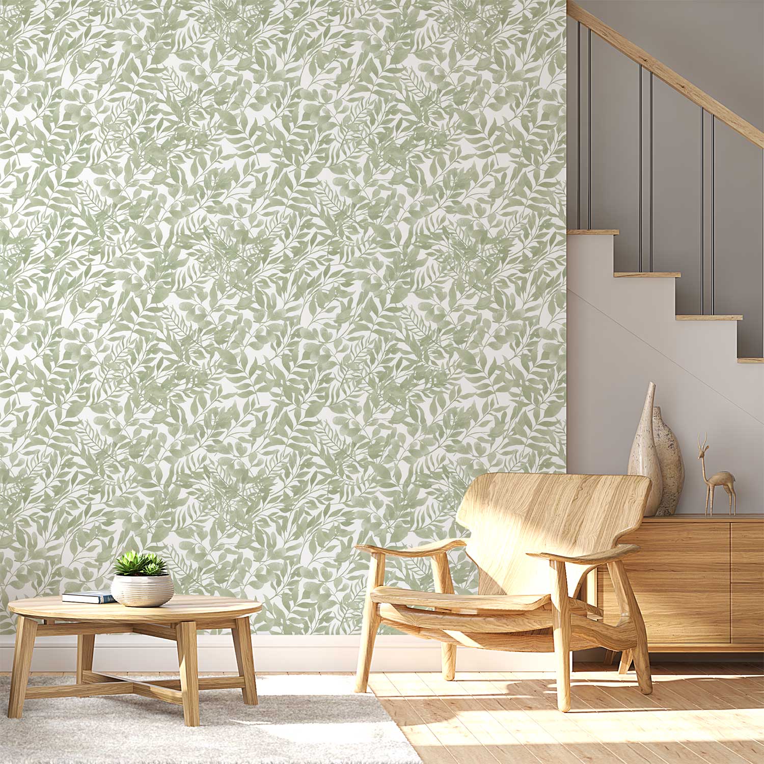 Green Watercolor Leaf Peel and Stick Wallpaper - Removable Feature Wall Decor for Bathroom, Bedroom, and Kids Room - Image 10