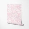 Close-up detail of soft pink watercolor leaves wallpaper design, showcasing the intricate and delicate leaf patterns