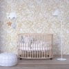 Beige watercolor wallpaper for baby nursery with peel and stick vinyl, polyester, traditional, and pre-pasted options.
