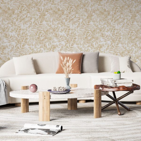 Beige watercolor wallpaper for bedroom, kitchen, bathroom, nursery, or kids' room. Options include peel and stick vinyl, polyester, traditional, and pre-pasted.