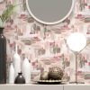 Abstract pink removable wallpaper in a living room