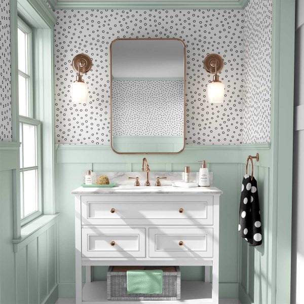 Black and white polka dot contemporary wallpaper in a bathroom