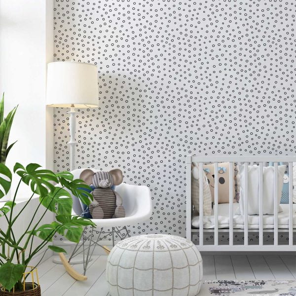 Black and white polka dot contemporary wallpaper in a child's room