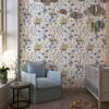 Cute Bunny Rabbit Floral Nursery Wallpaper in Blue - Cottage Chic Decor for Baby's Room