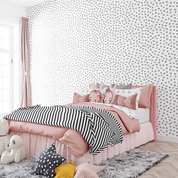 Black and white polka dot contemporary wallpaper in a child's room