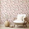 Abstract pink removable wallpaper in a living room