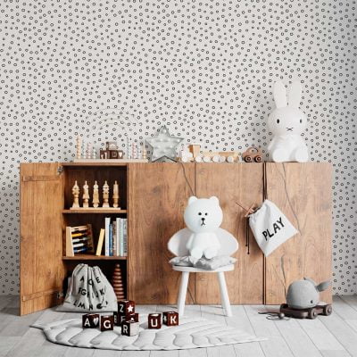 Black and white polka dot modern wallpaper in a child's room