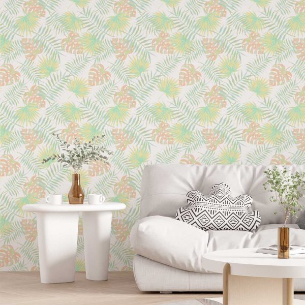 palm leaves wallpaper with apricot accents for nursery or living room