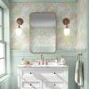 tropical apricot and green palm leaves wallpaper for bathrooms and bedrooms
