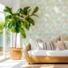apricot and green palm leaves wallpaper with peel and stick option