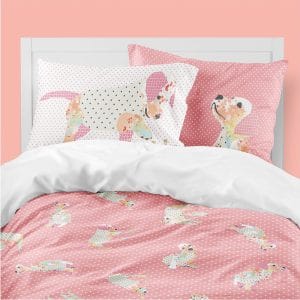 Kids and baby decor pink dog duvet set with pillows