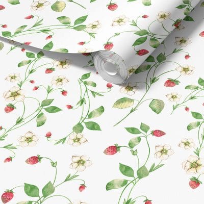 Close-up of strawberry field floral wallpaper design